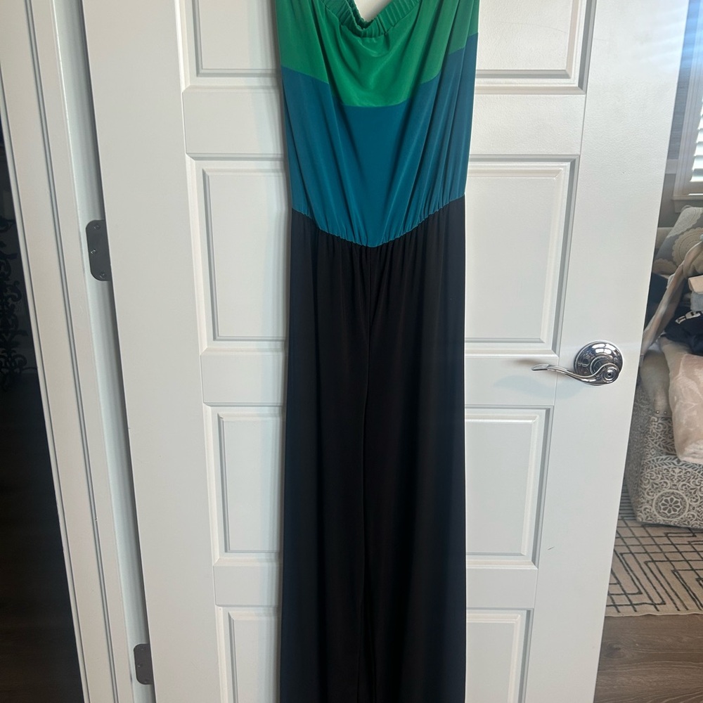 Green and Black Strapless Jumpsuit